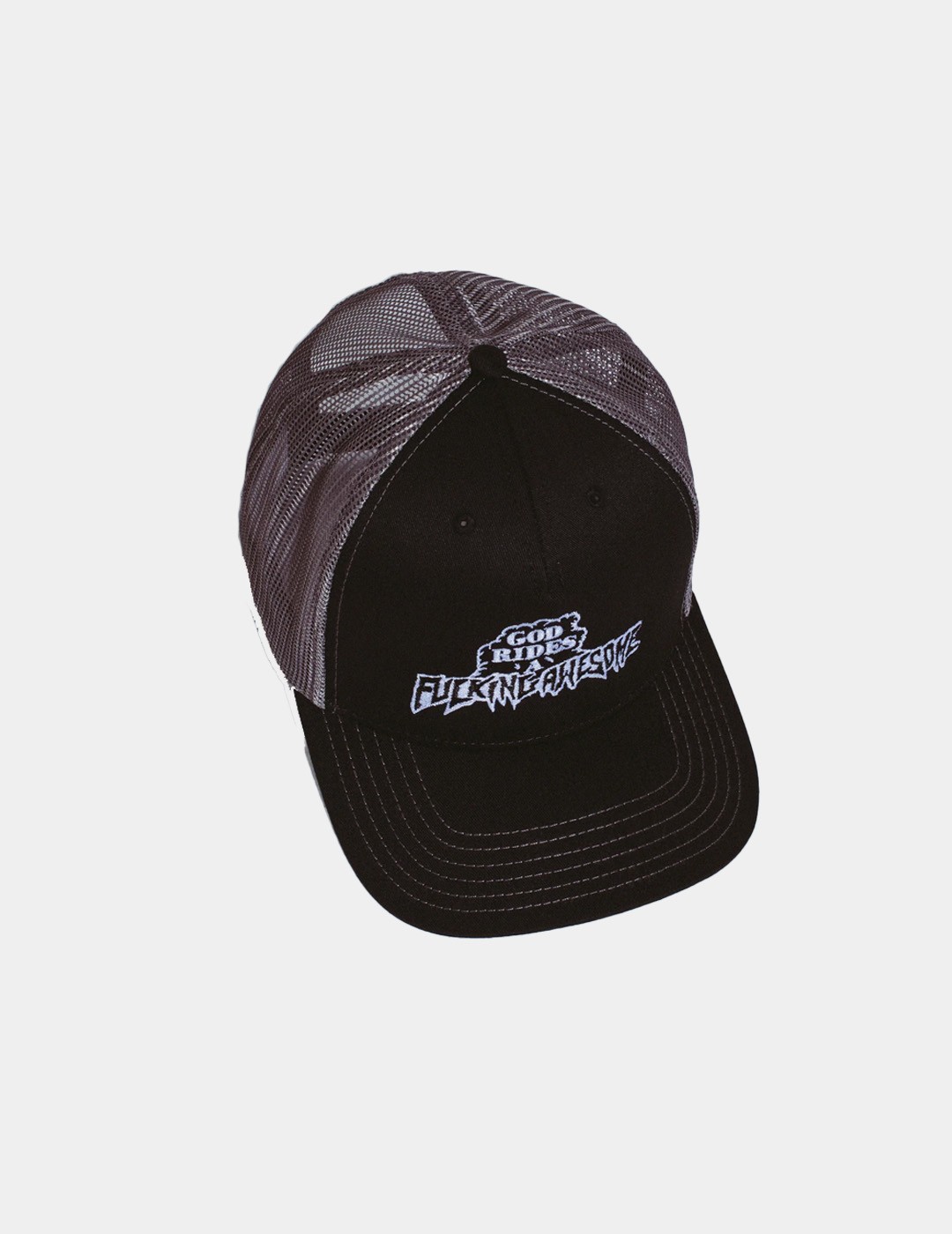 GORRA FUCKING AWESOME GOD RIDES FA TRUCKER HAT GRIS-BLANCO