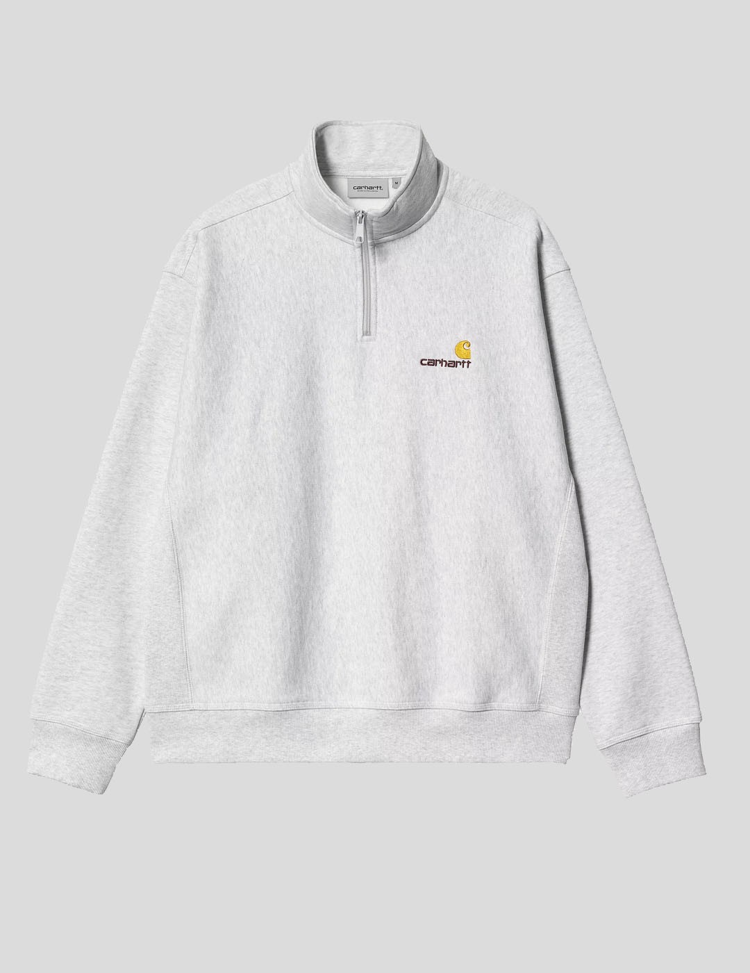 SUDADERA CARHARTT WIP  HALF ZIP AMERICAN SCRIPT  ASH HEATHER