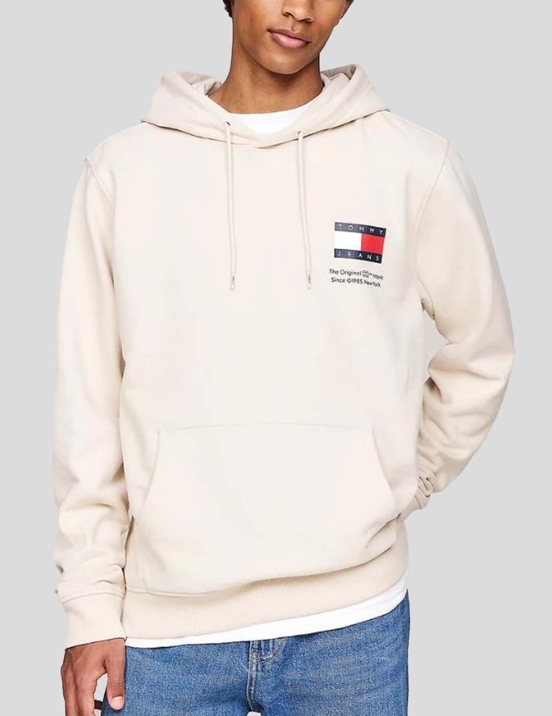 SUDADERA TOMMY JEANS REGULAR ESSENTIAL FLAG HOODIE  OAT MARL HEATHER 