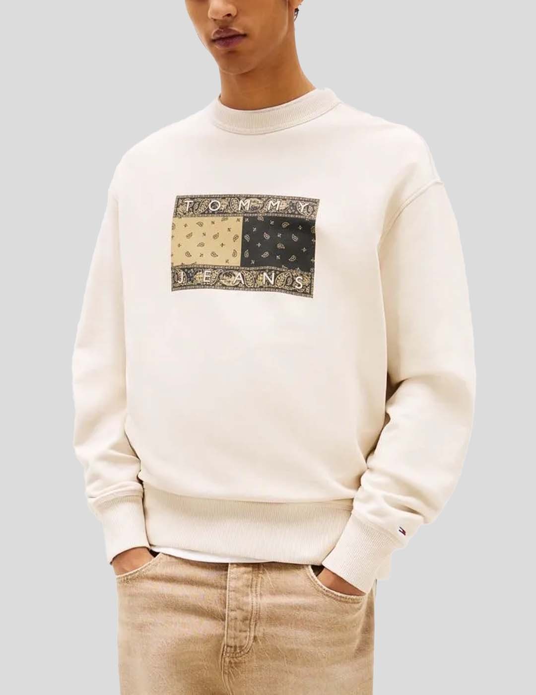 SUDADERA TOMMY JEANS RELAXED PAISLEY FLAG   ANCIENT WHITE