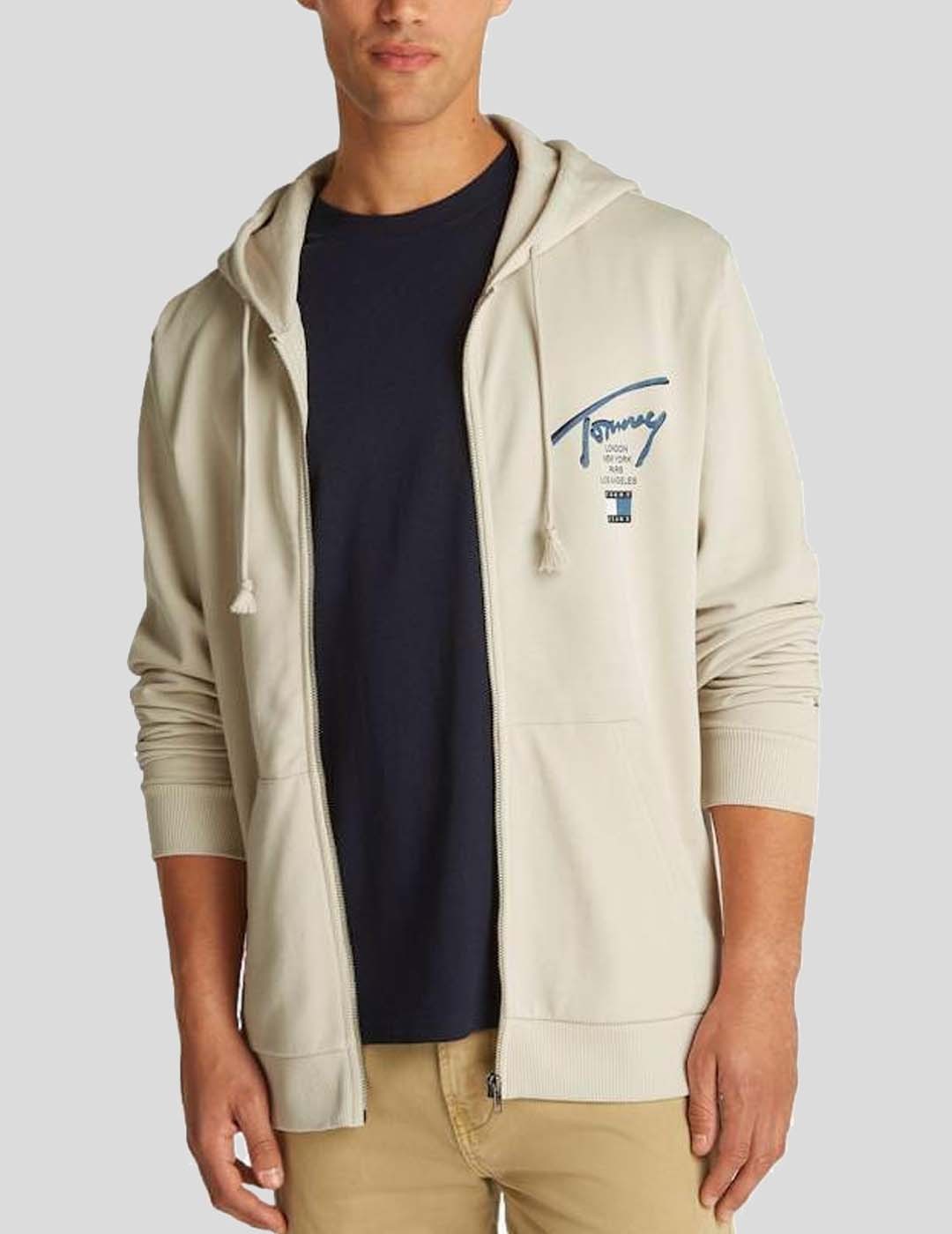 SUDADERA TOMMY JEANS SIGNATURE TWIST ZIP HOODIE  BEIGE