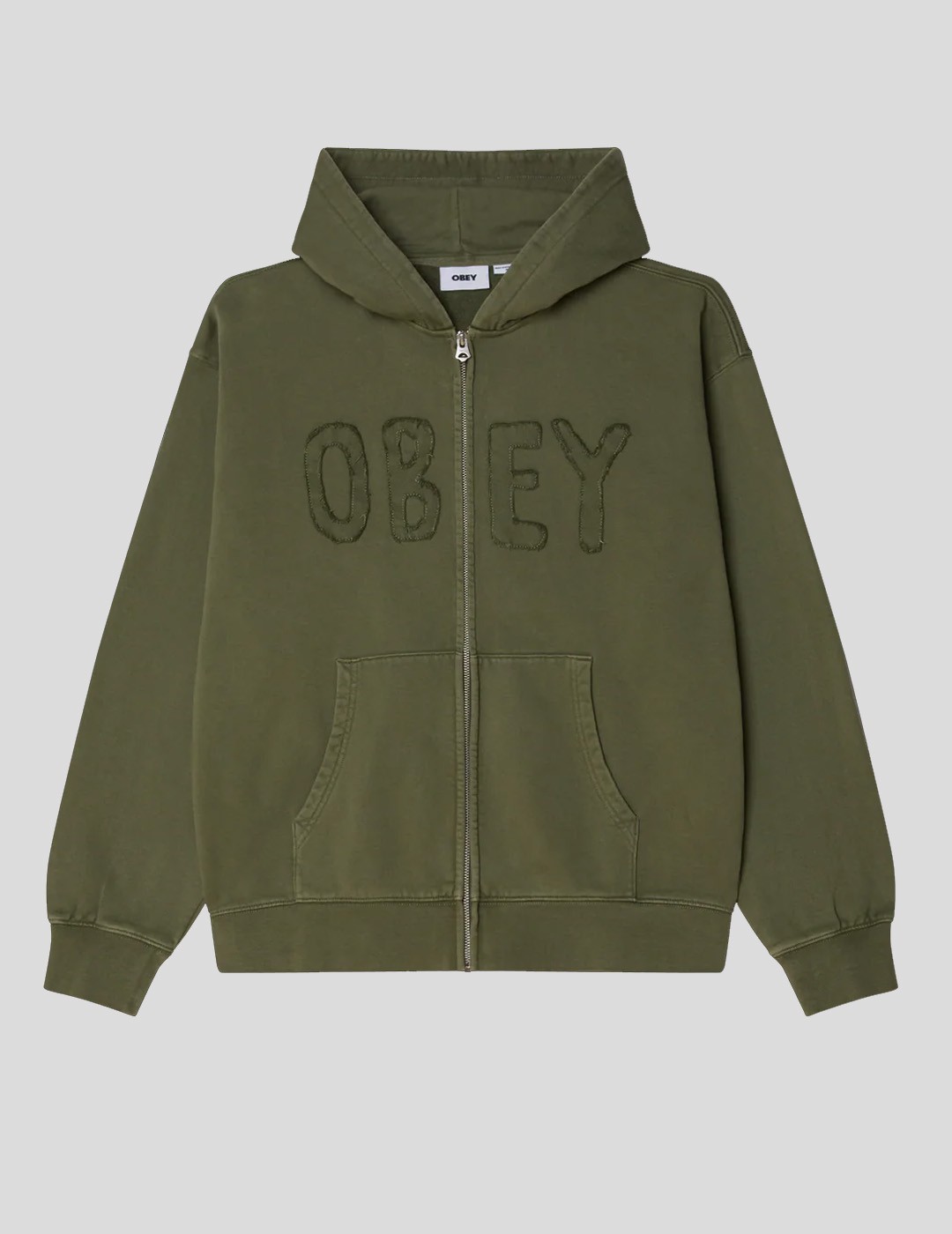 SUDADERA OBEY CLOTHING HYBRID FADED ZIP HOOD  DEEP LICHEN GREEN FADED WASH