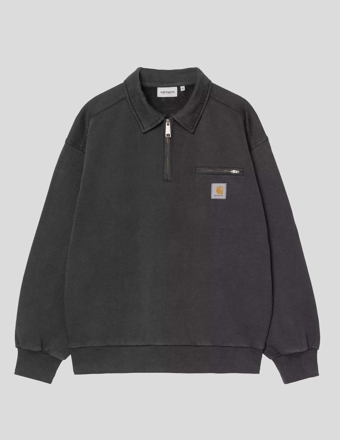 SUDADERA CARHARTT WIP  HALF ZIP DETROIT SWEAT  BLACK-STONE WASHED