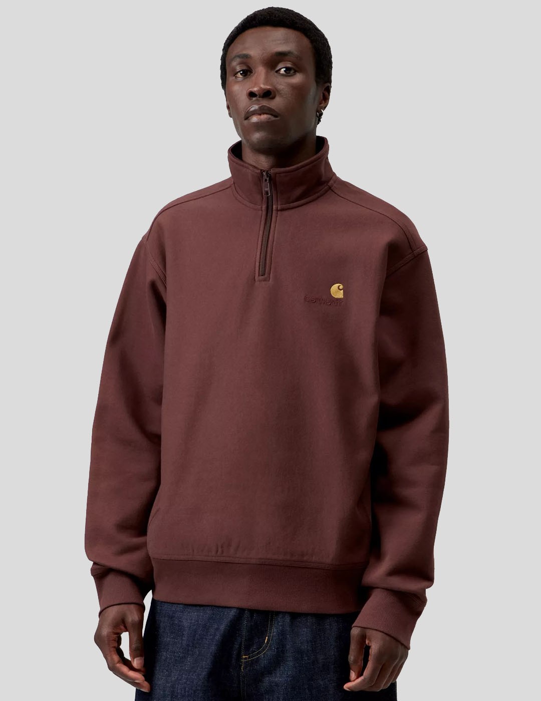 SUDADERA CARHARTT WIP  HALF ZIP AMERICAN SCRIPT  AMARONE